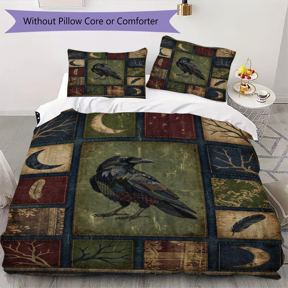 Crow Pattern Bedding uilt Set uilt Cover Pillowcase Home Decoration Birthday Gift (1 * duvet cover + 2 * pillowcase  without core)47