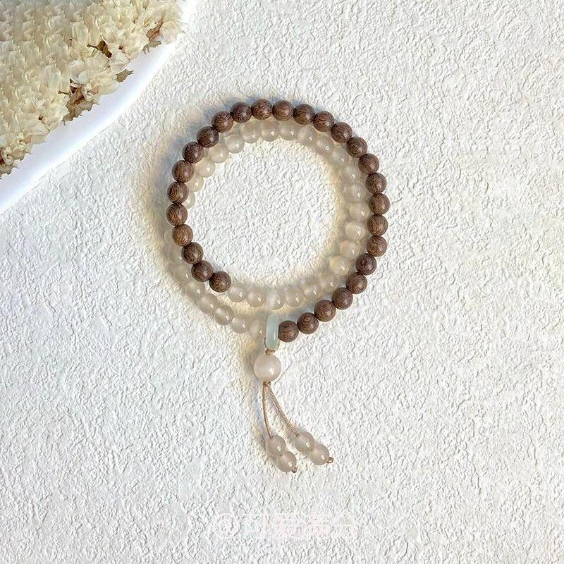 "Qingqiu Season" Golden Silk Nanmu Pattern Double Ring Bracelet Retro Azure Frozen Running Ring Jewelry Women