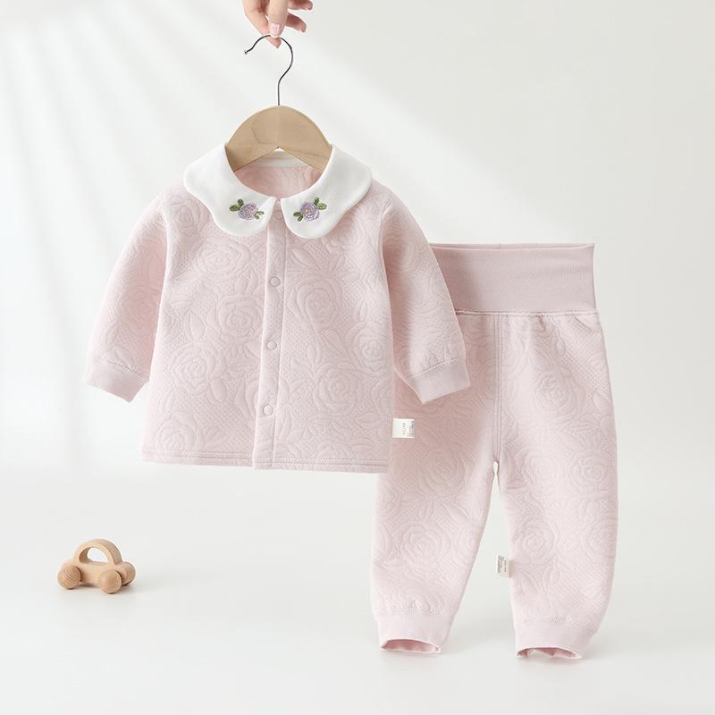 Jingqi Baby High-Waisted Cotton Pajama Set for Girls - Padded, Warm, and Perfect for Spring/Autumn