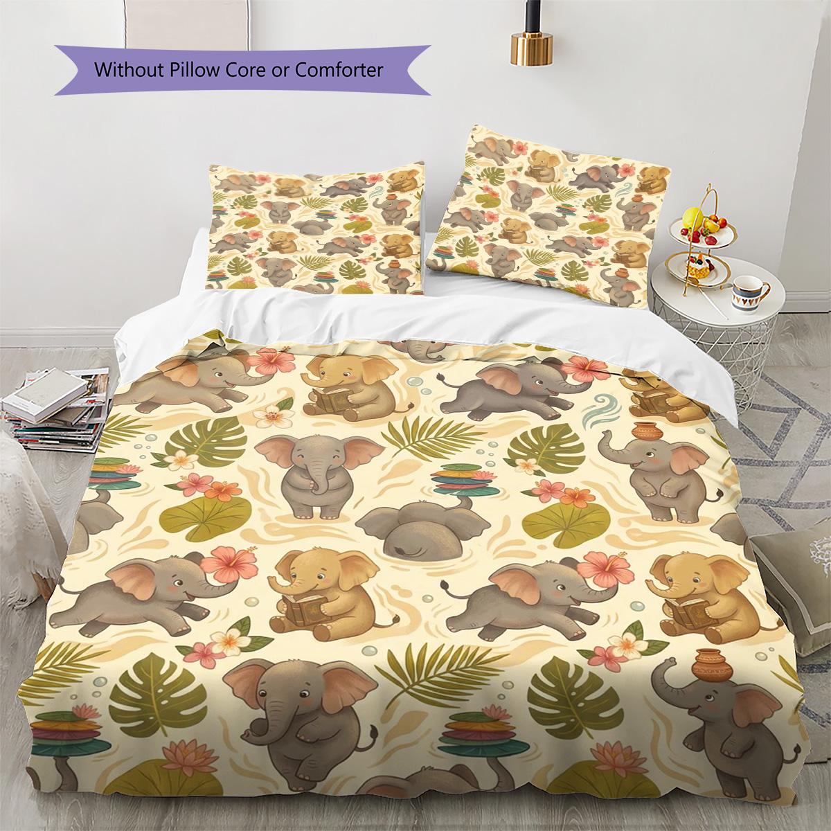 

Elephant Pattern Bedding Quilt Set Quilt Cover Pillowcase Home Decoration Birthday Gift (1 * duvet cover + 2 * pillowcase, without core) 135x200cm
