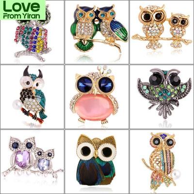 Mode Uil Broches Dier Vrouwen Mannen Kleding Sjaal Gesp Kraag Sieraden Badge Spelden Blauwe Ogen Emaille Strass Broche