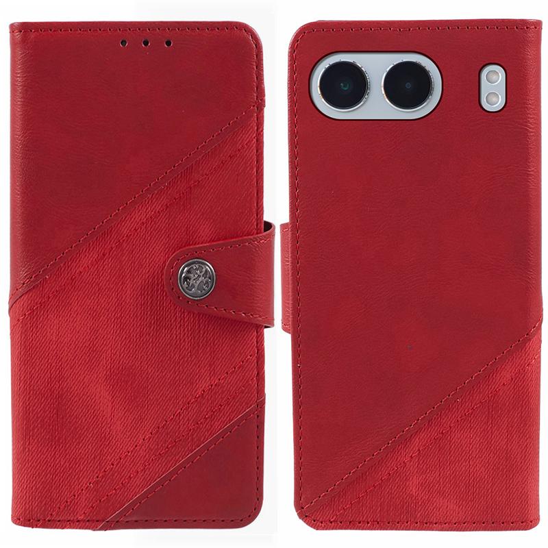 

For OnePlus Nord 4 Case Leather Wallet Stand Phone Cover Texture Splicing Red