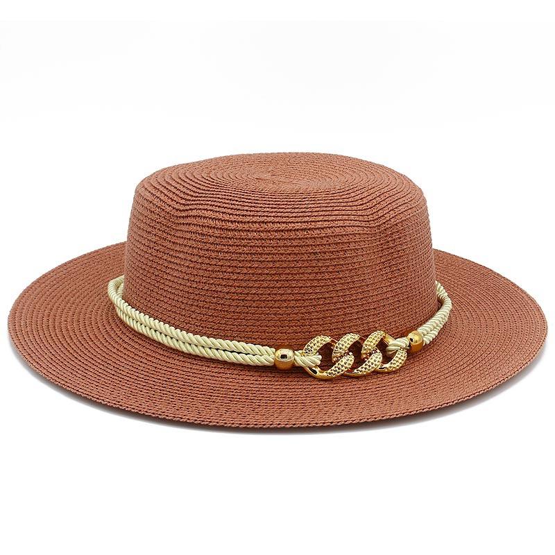 European and American spring and summer sunscreen metal buckle accessories sunshade jazz straw hat fashion celebrity vacation beach top hat
