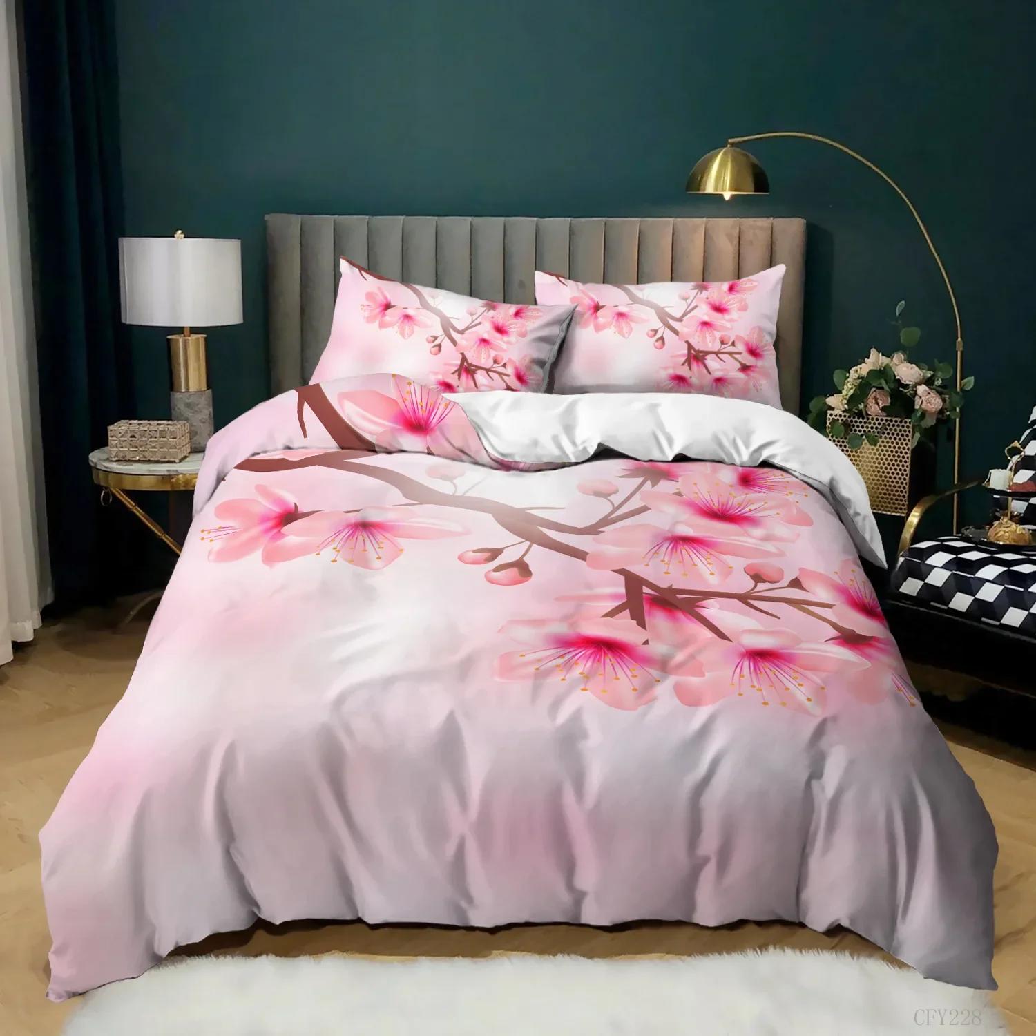 

Plum Blossom Red Flower Floral Comfortable Duvet Quilt Cover Pillowcase Bedding Set Children Bedroom Decoration Home Textile 70x133cm 2pcs