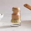 Natural Wood Short-Handled Coconut Fiber Dishwashing Brush for Kitchen Pots with Drain