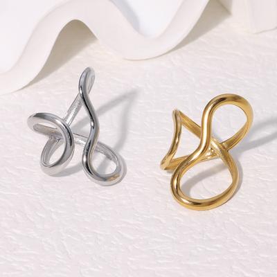 Finger Ring Open Adjustable Fit Women Ring Stainless Steel Texture Exaggerated Unconventional Lines Design Finger Band Jewelry Gift
