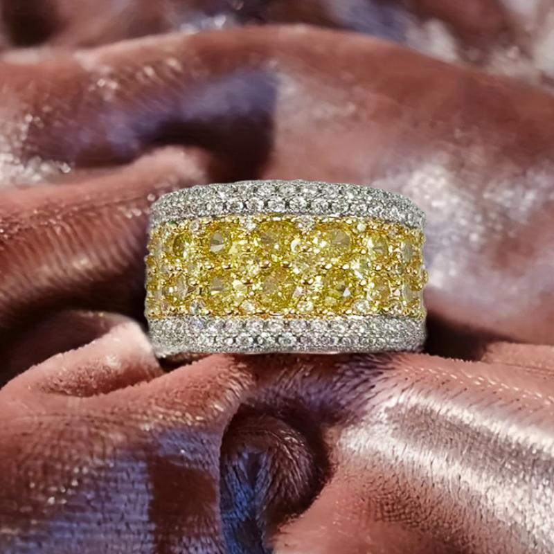 Huitan New Trendy Bright Yellow Cubic Zirconia Rings Women for Wedding CopperPlated Anniversary Party Luxury Female Jewelry