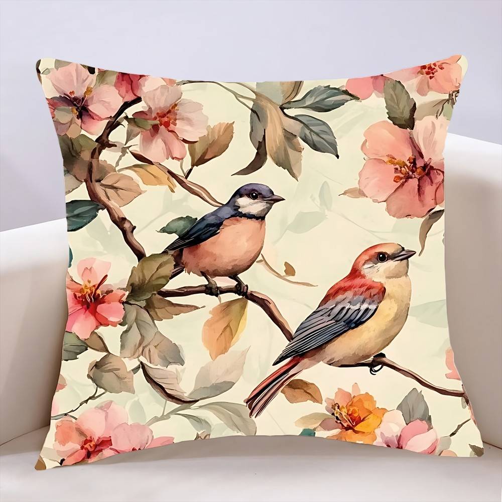 Flower And Bird Print  Pillow Case Cushion Cover Soft Cute Throw Pillow Case For Car Sofa Pillowcase Polyester With Zipper