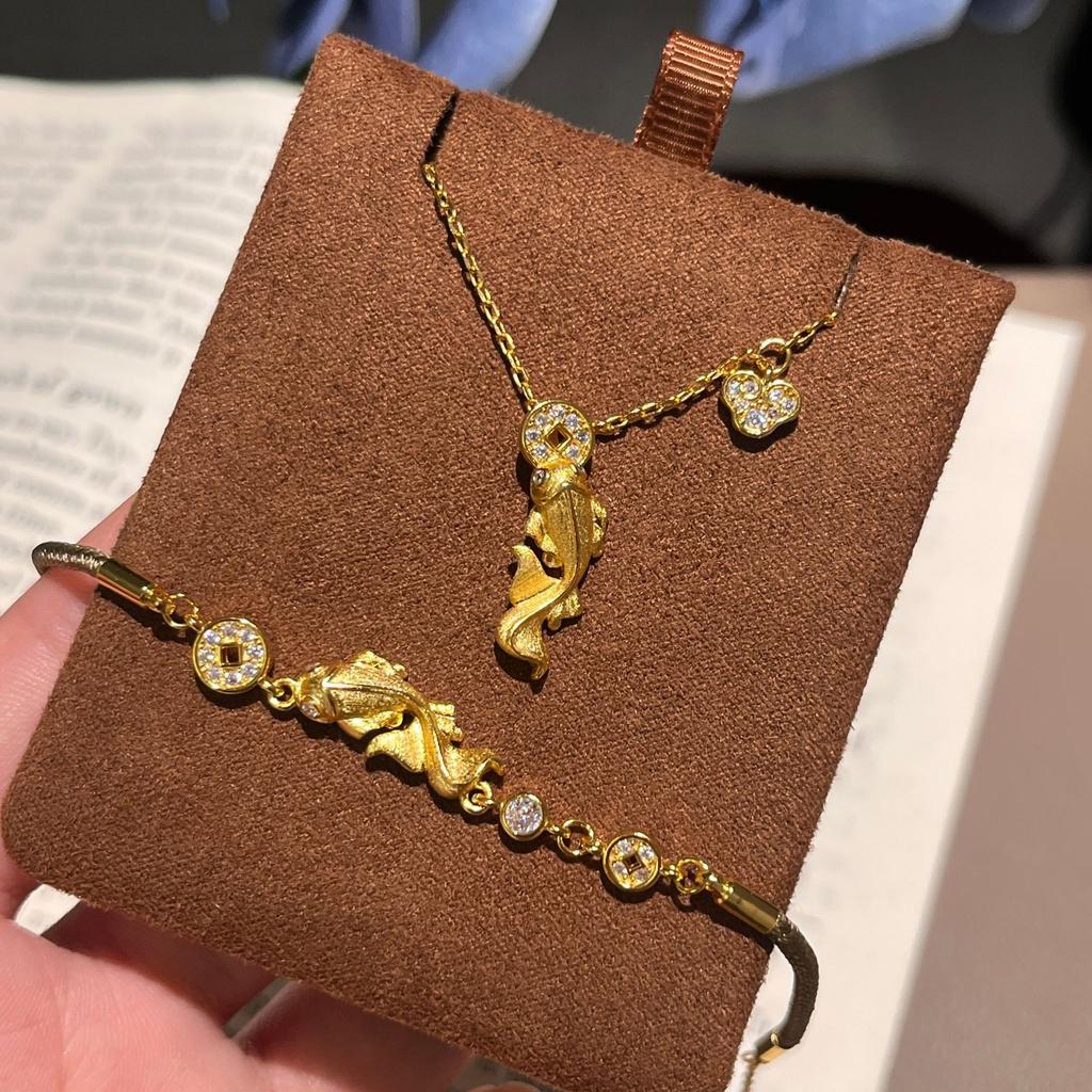 There Are Fish Brushed, Koi Recruited Rice Necklace, Bracelet, And National Tide Style High-End Temperament Jewelry Set.