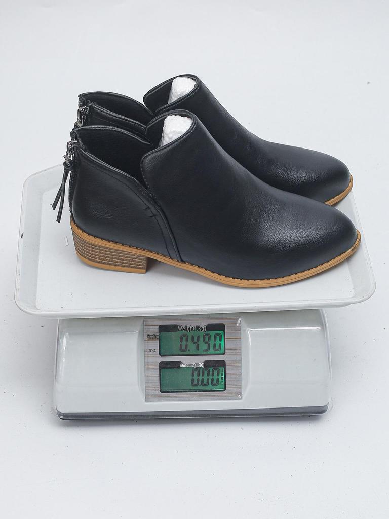 British Style Plus Size Pointed Toe Short Boots with Chunky Heel and Back Zipper - New Women's Fashion.