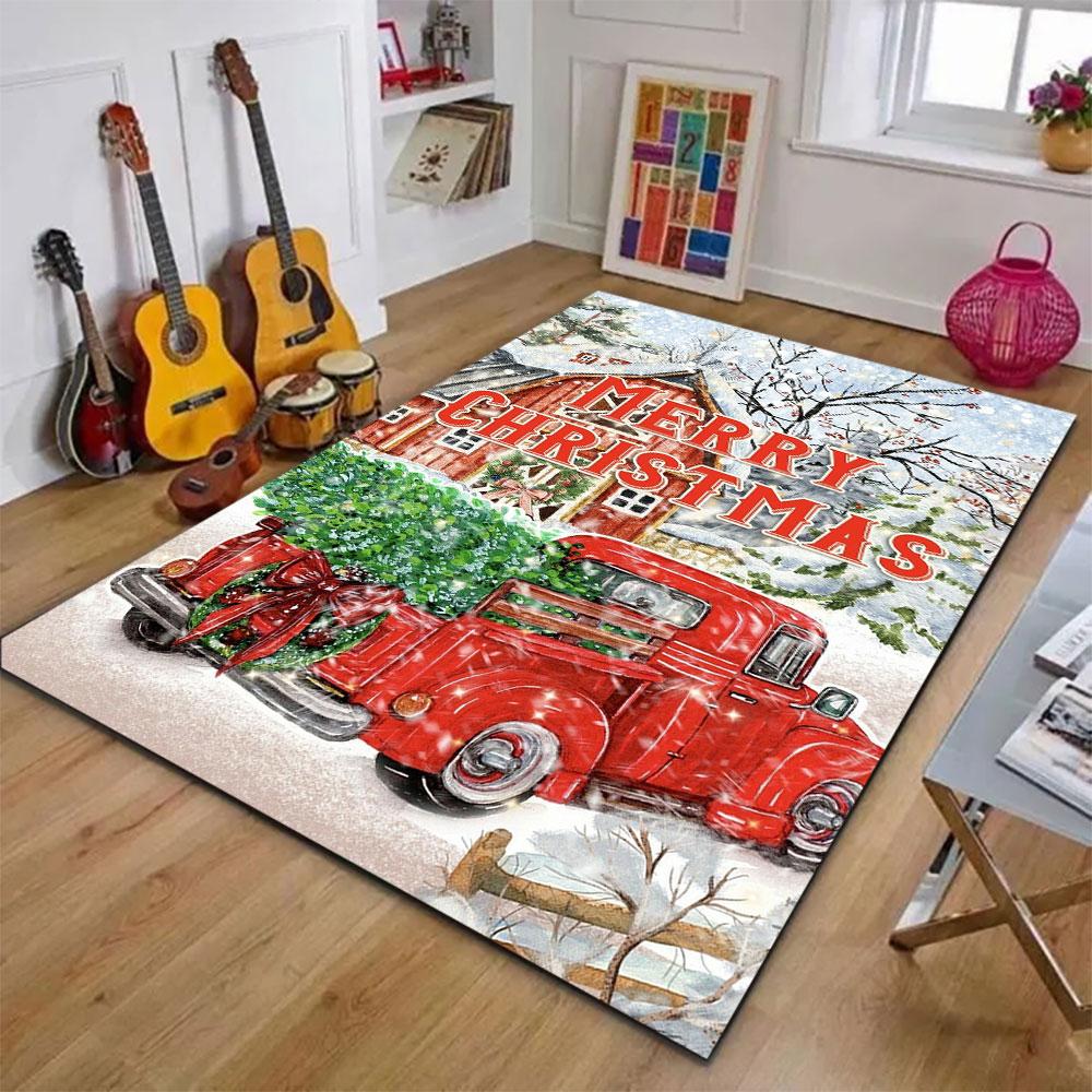 Red Truck with Christmas Tree Patterned Carpet, Suitable As a Non Slip Play Mat for the Living Room and Bedroom Sofa