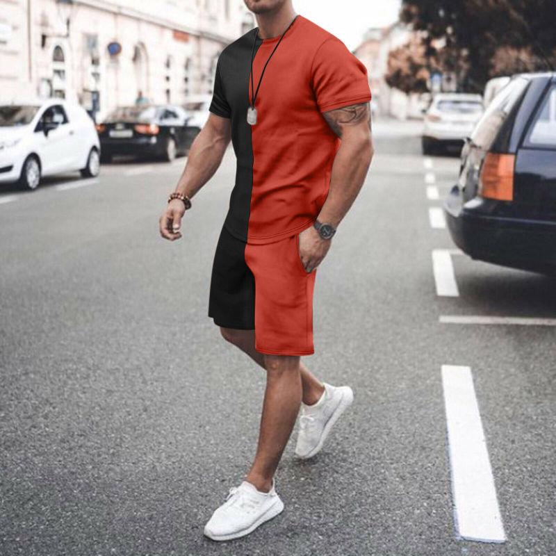 Summer Men's Casual Fashion Comfortable Sports Suit 2-Piece Set Street Wear Simple Pattern Crewneck Short Sleeve With Shorts