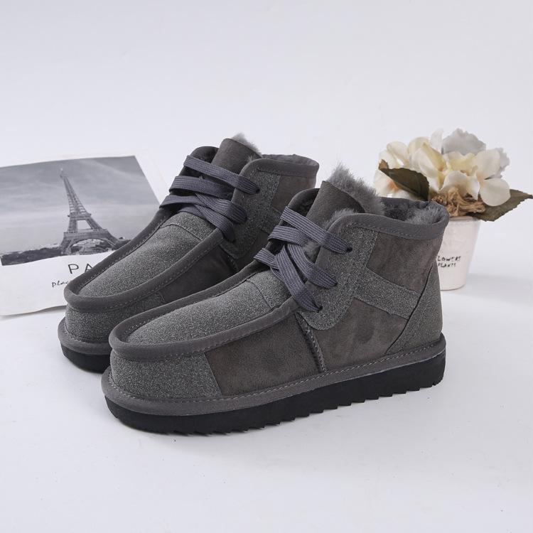 Men s Warm Breathable Wool and Leather Snow Boots 37 серый