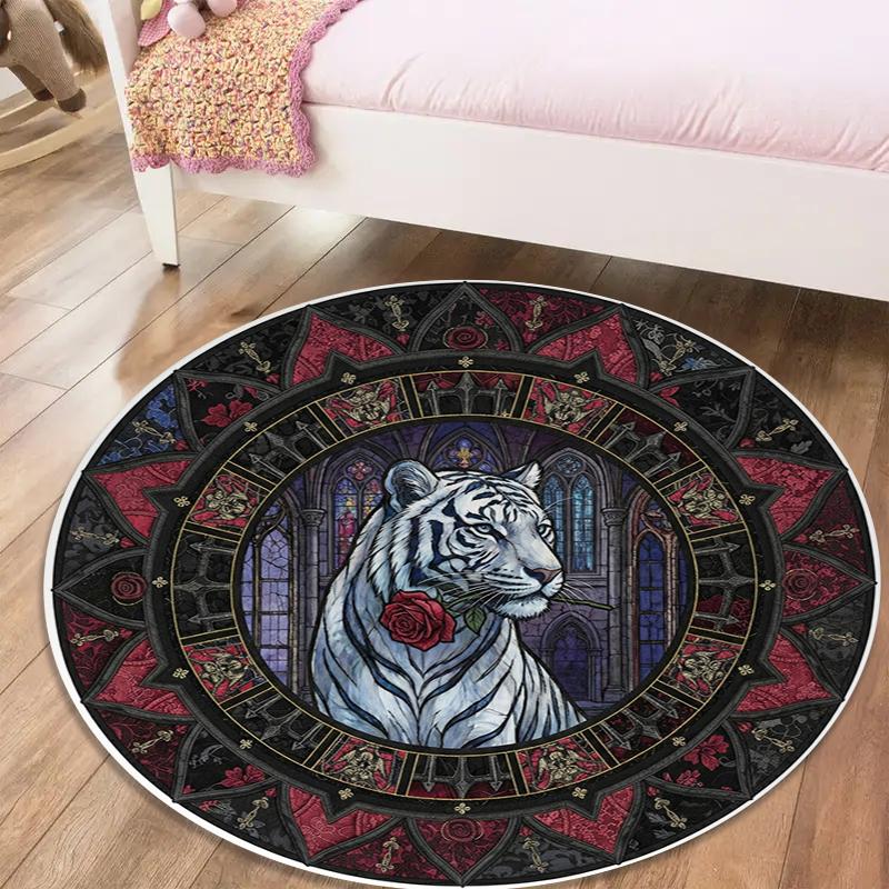

Tiger Gorgeous Round Area Rug,Carpet Rug for Living Room Bedroom Sofa Playroom Decor,Non-slip Floor Mat70 80cmx80cm
