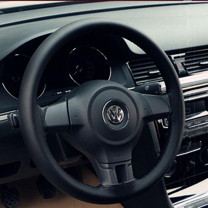 Genuine Leather Hand-Stitched Car Steering Wheel Cover, Unisex, Suitable for All Seasons, for Volkswagen, Honda, Toyota, Thin Style, Sweat-Absorbent