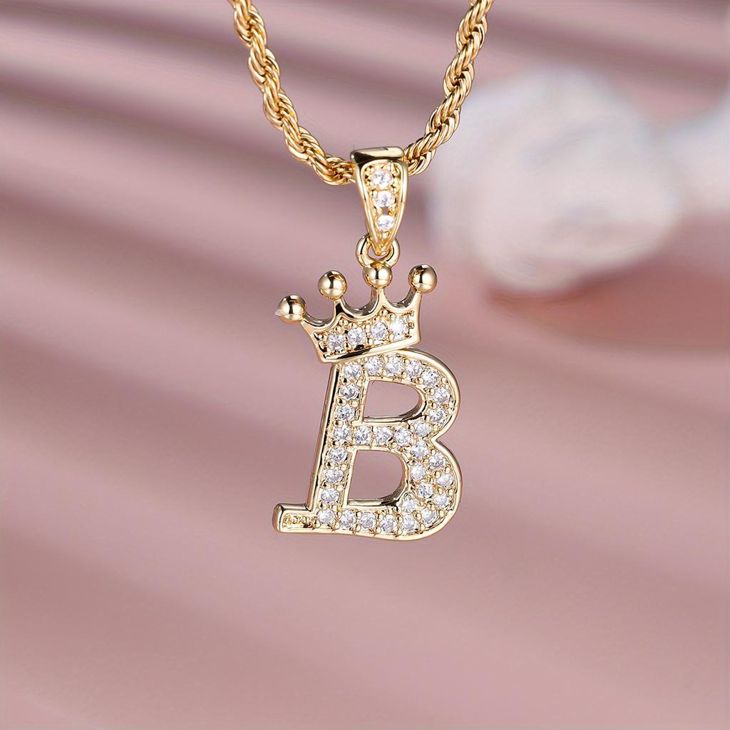 1 Pc Golden Color 26 English Letter Princess Crown Necklace Pendant Wedding Band Jewelry Valentine's Day Gift