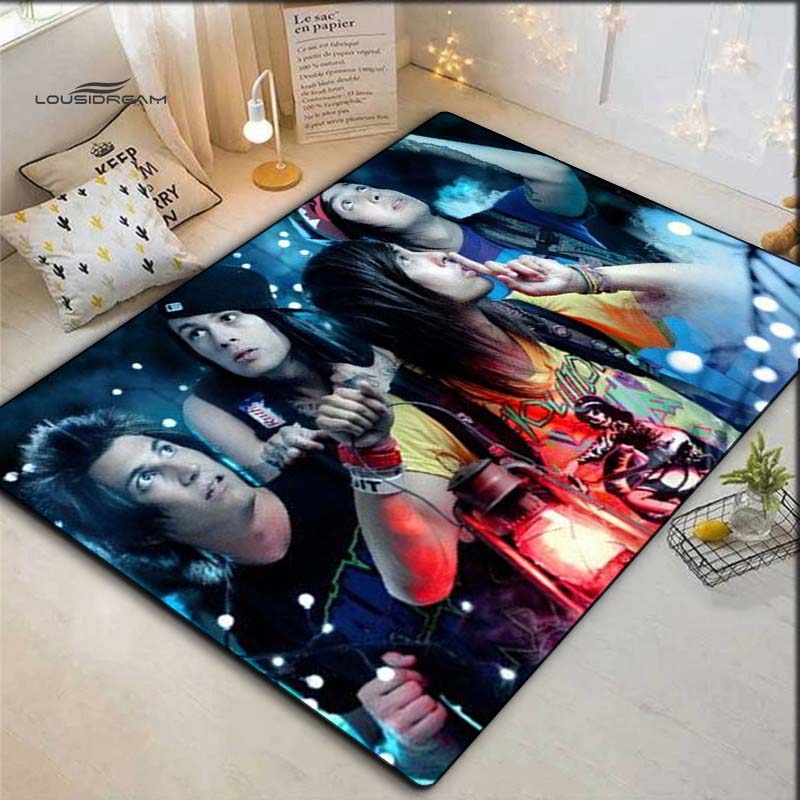 Rock Band Night Scene Group Photo Print Area Rug Music Fan Non‑Slip Rectangular Floor Mat Punk Art Home Decor Rug for Gaming Room Living Bedroom