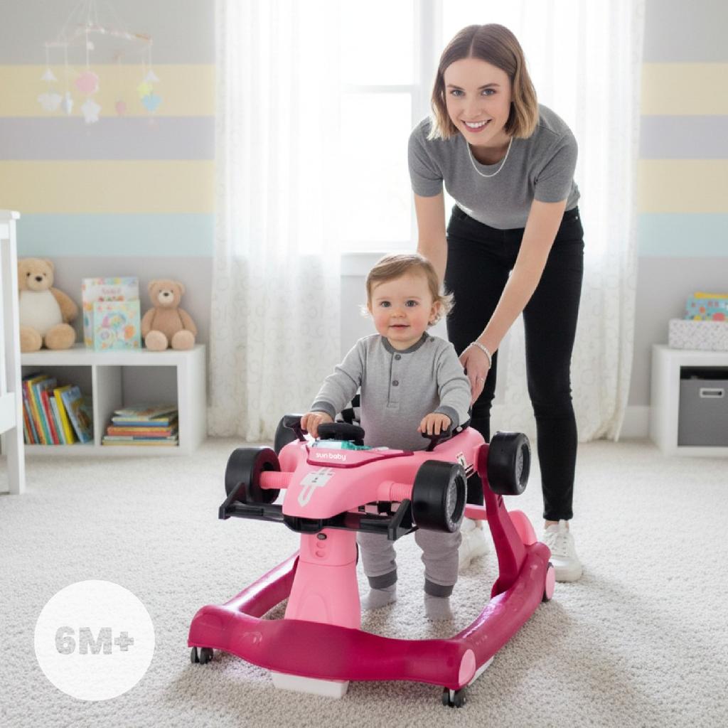 Caminador Interactivo Andador Empujador Coche de Carreras Fórmula 1 3en1 Rosa