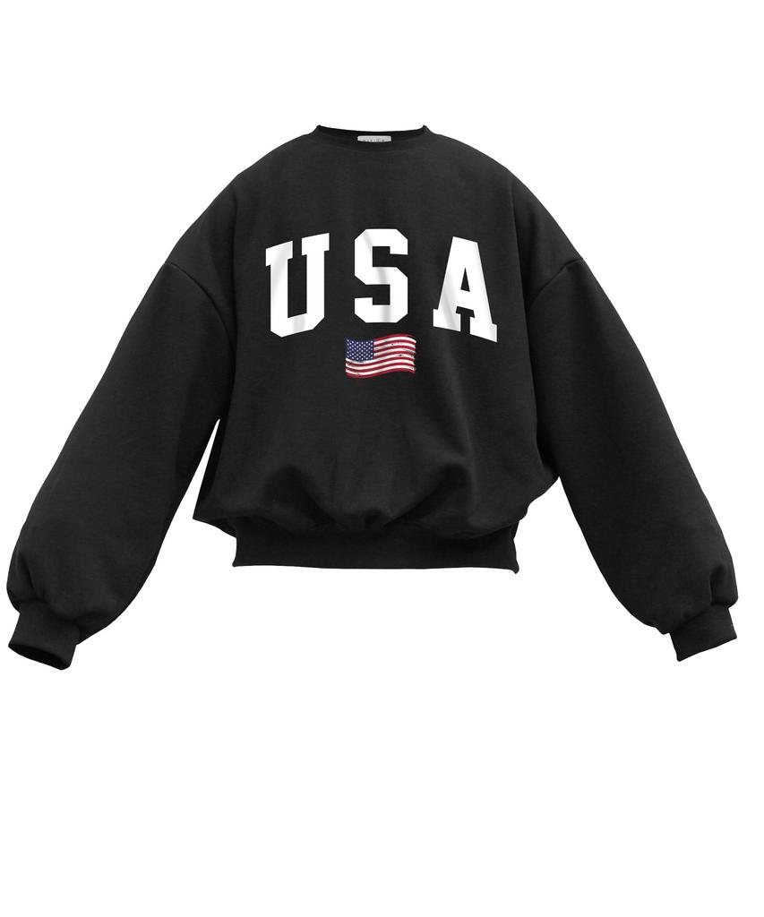 Oeta Usa Flag Double Cotton Overshoulder Balloon Fit Sweatshirt