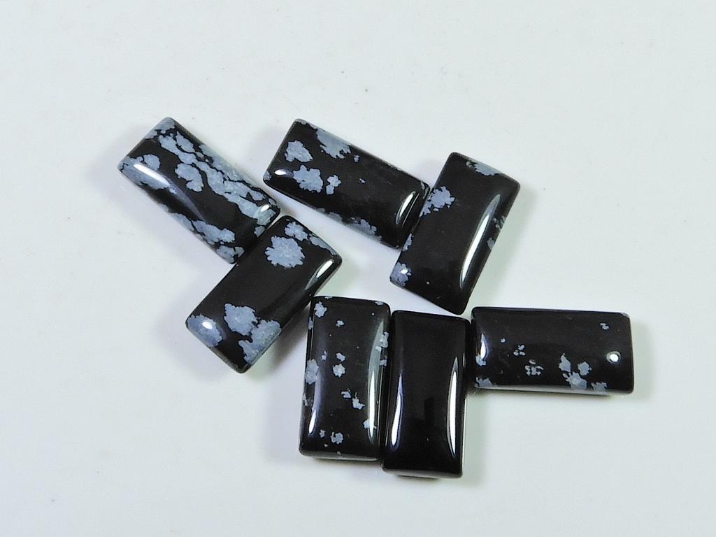 37Cts Natural Snowflake Obsidian Rectangle Cabochon Gemstone 7Pcs Lot 8X16MM RQ-2006