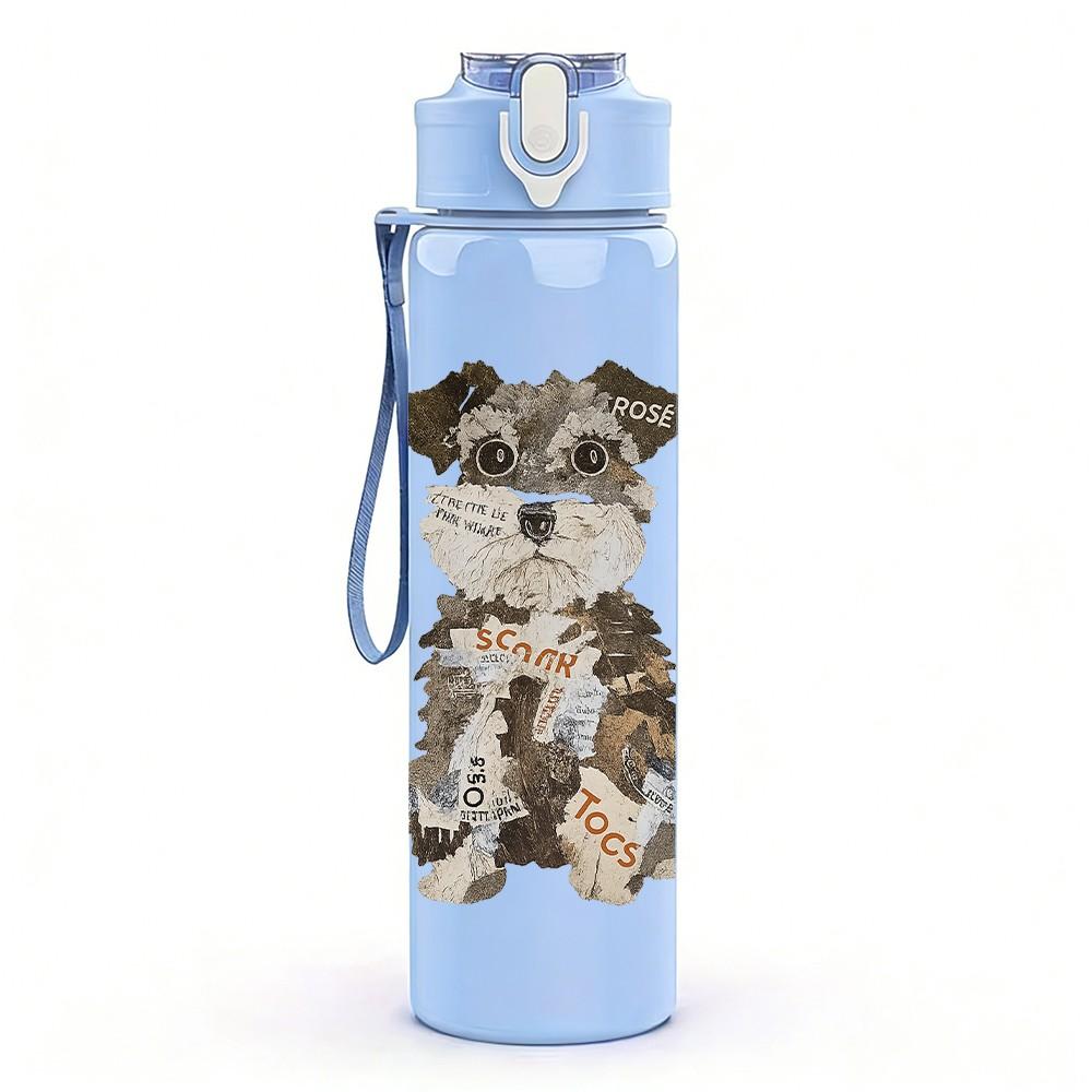 1pz Illustrazione Cucciolo di Schnauzer 750ml Bottiglia d'Acqua Sportiva in Plastica Colorata Tappo Flip a Cannuccia Anti-perdita Adatta per Sport Ufficio Uso Domestico
