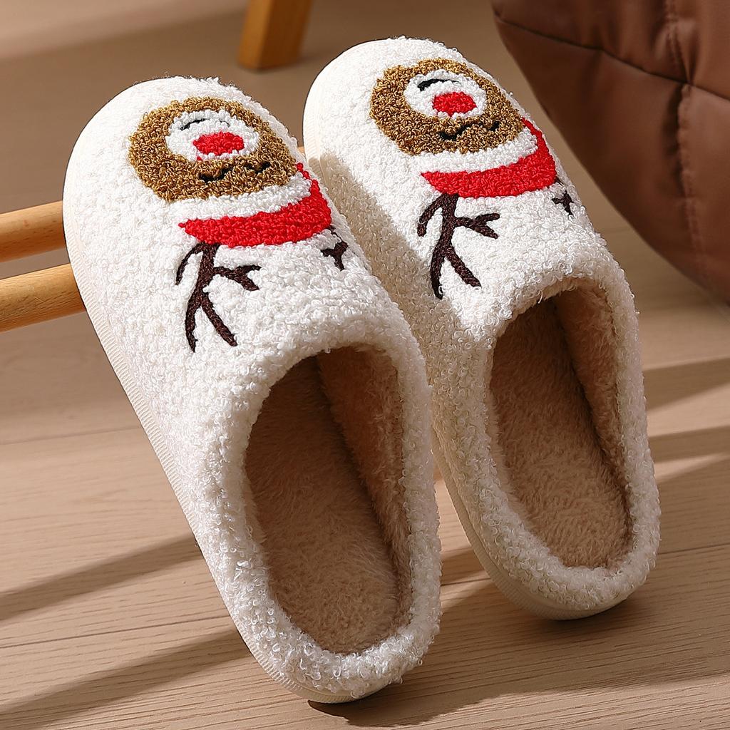 New Christmas Elk Cotton Slippers Non-slip Thick Bottom Plush Winter Indoor Home New