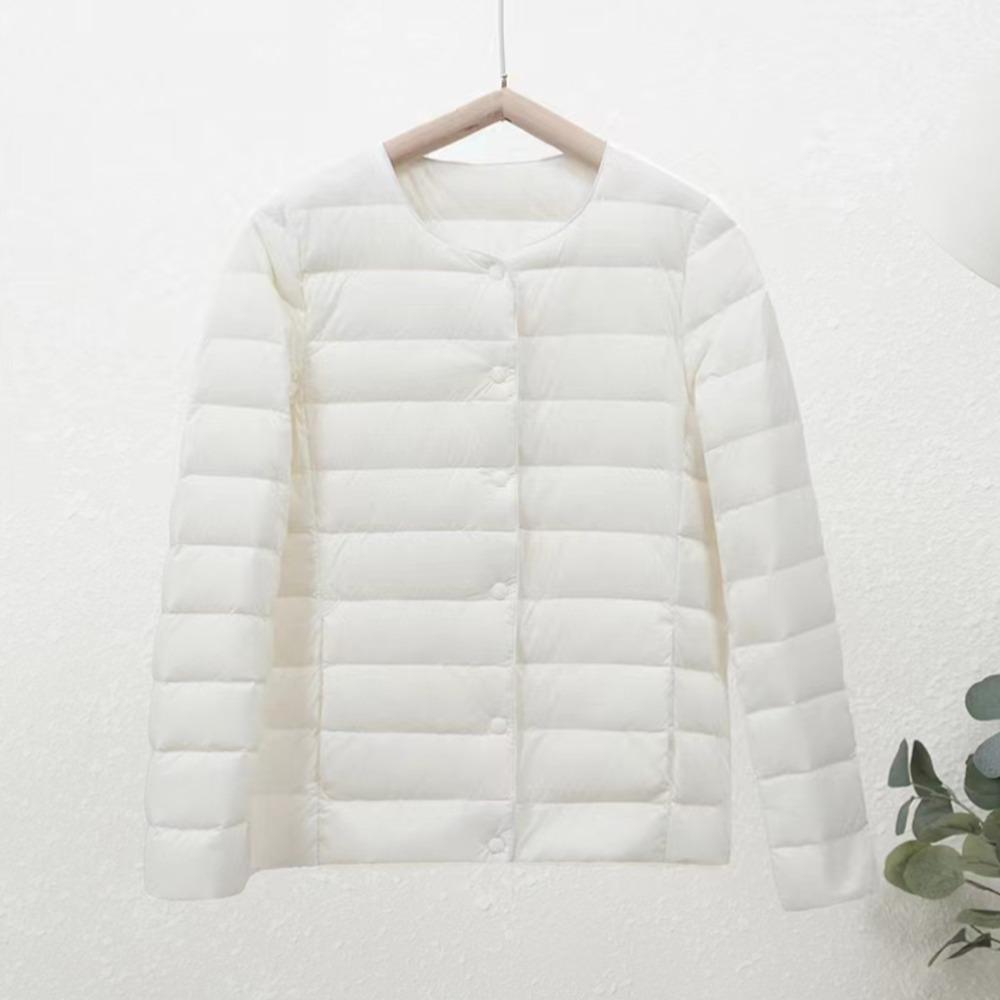 Women's Crew Neck Long Sleeve Slim Fit Lightweight Puffer Coat Short Down Jacket