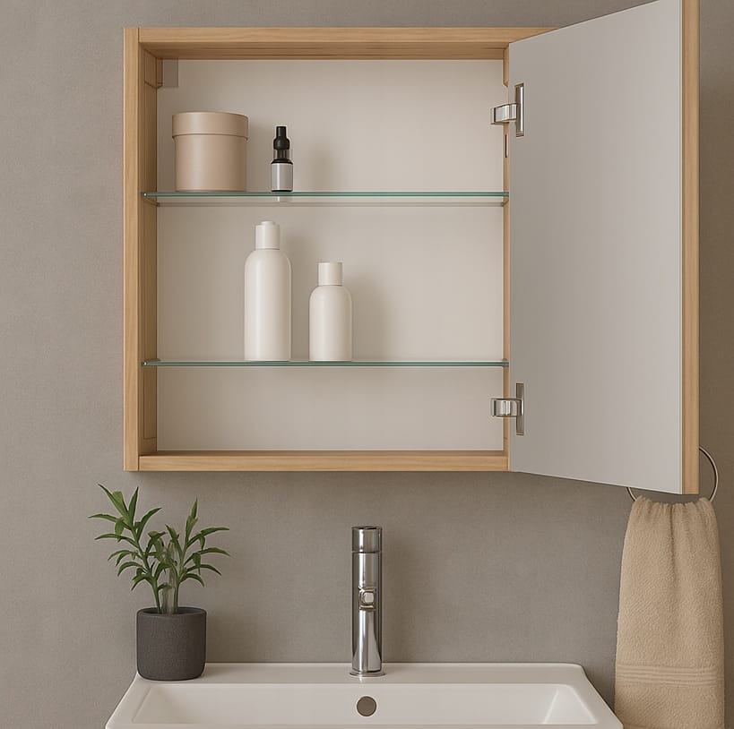 Functional hanging bathroom cabinet with mirror 60x60 cm, craft oak Salsa