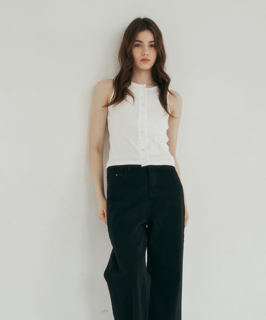 LOSSYROW Button Point Sleeveless Top White