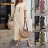 Fashion Summer Spring Solid Color Print Short Sleeve O-Neck Casual Dresses