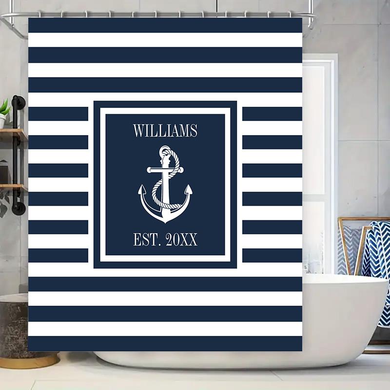 

Морской Якорь Шторка для Душа Индивидуальная Персонализированная Полосатый Коврик для Ванной Водонепроницаемый Декор Домашние Аксессуары для Ванной Темно-Синий 20XX Es 90x180cm