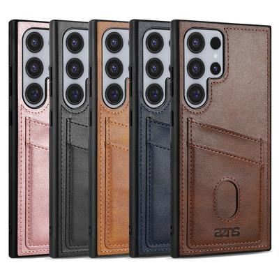 Luxe Lederen Kaartsleuf Telefoonhoesje Voor Samsung S25 Ultra S24 FE S23 S22 S21 A56 A36 A16 A55 A06 A26 A15 Zachte Rand Schokbestendig Hard PC Achterkant