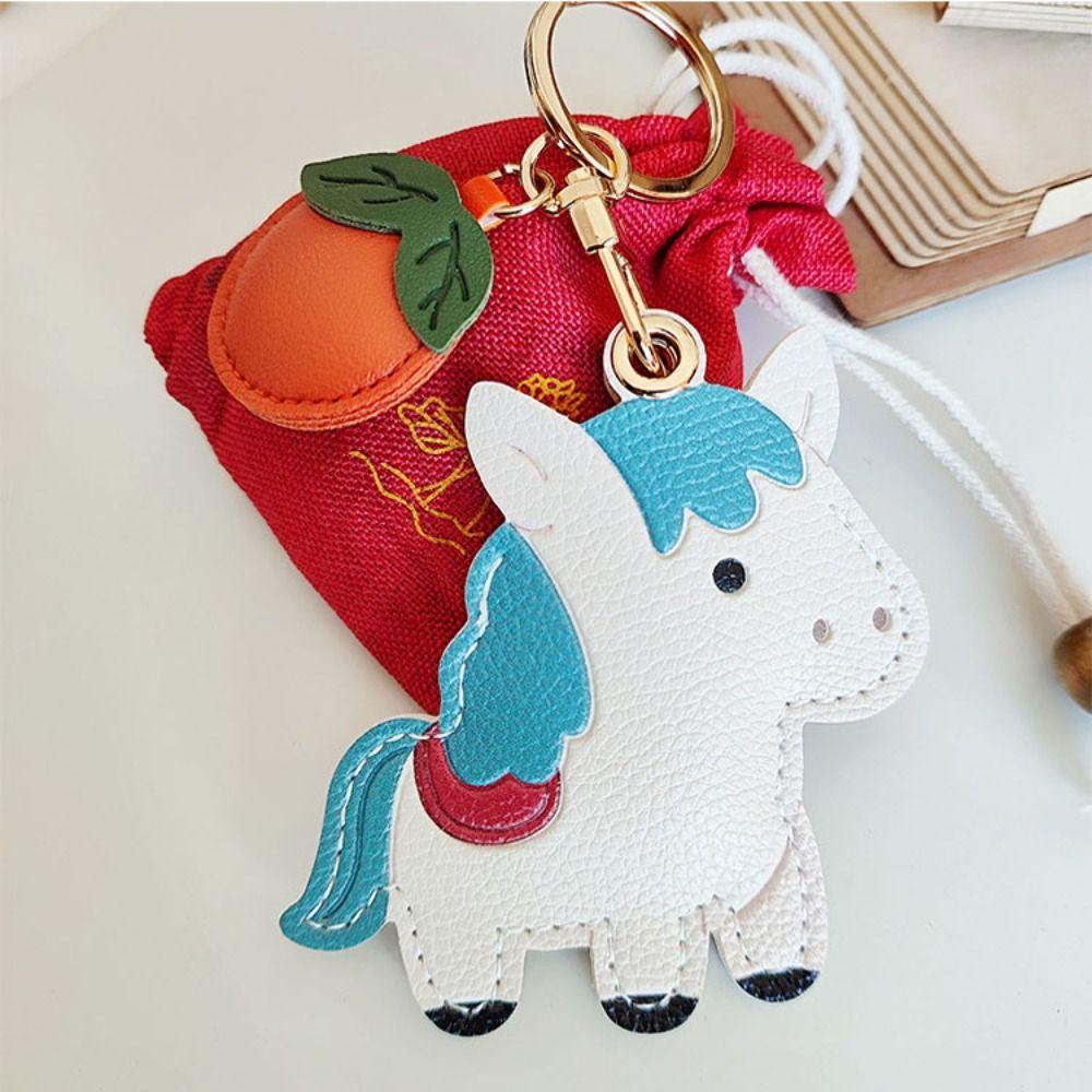 Cartoon Horse Pendant Leather Zodiac Pony Bag Charm Cute Horse Keychain  Home Decor