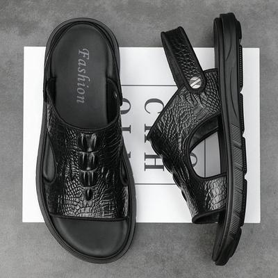 Men Genuine Leather Sandals Platform Slippers Handmade Fashion Beach Shoes 2025 Slip On Shoes Open Toe Sandals Zapatos Hombre
