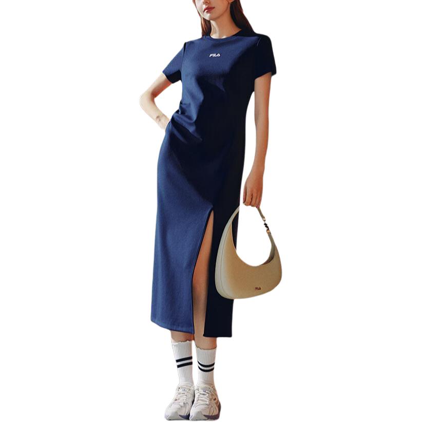 FILA Original Split Goddess Skirt III Fashion Simple Classic Retro Elegant Relaxed Casual Versatile Comfortable Short Sleeve Dress F51W629304FDB