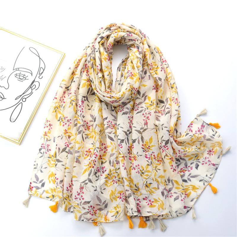 Autumn Fashion Ink Painting Floral Tassel Viscose Shawl Scarf Lady High Quality Wrap Pashmina Stole Bufandas Muslim Hijab Sjaal