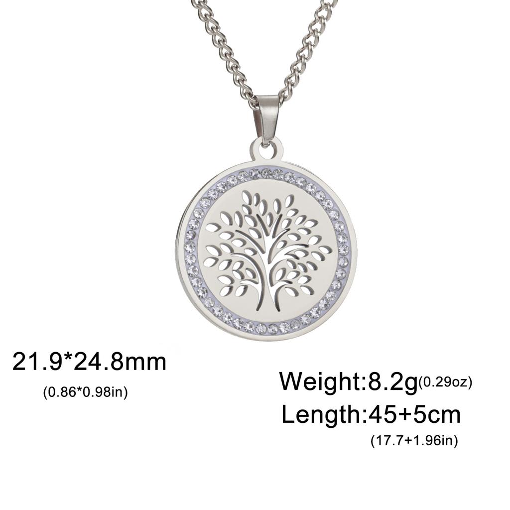Tree of Life Clear Zircon Round Pendant Necklace Women Stainless Steel Gold Color Neck Chains Luxury Jewelry Wedding Gift
