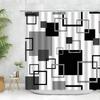 Modern Black Shower Curtain Set With Hooks-Black And White Shower Curtain For Bathroom Fabric Geometric Bath Curtains With Hooks