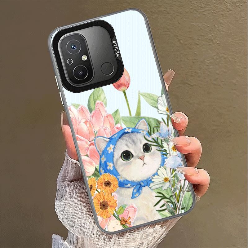 Cute Floral Headscarf Kitten Shockproof Phone Case for Xiaomi Poco X7 X6 X5 X3 Pro F7 Ultra M8 Redmi 15C 15 14C 13C 12C 10C 13 1