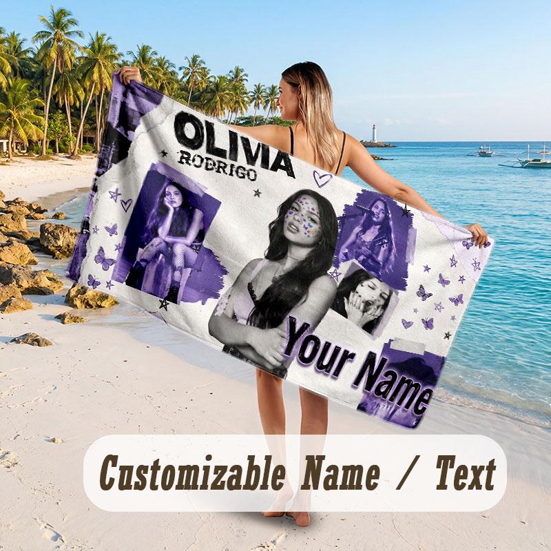 Custom Name Large Beach Towel,Olivia Rodrigo Quick Absorbent Towel For Outdoor Travel Poolside