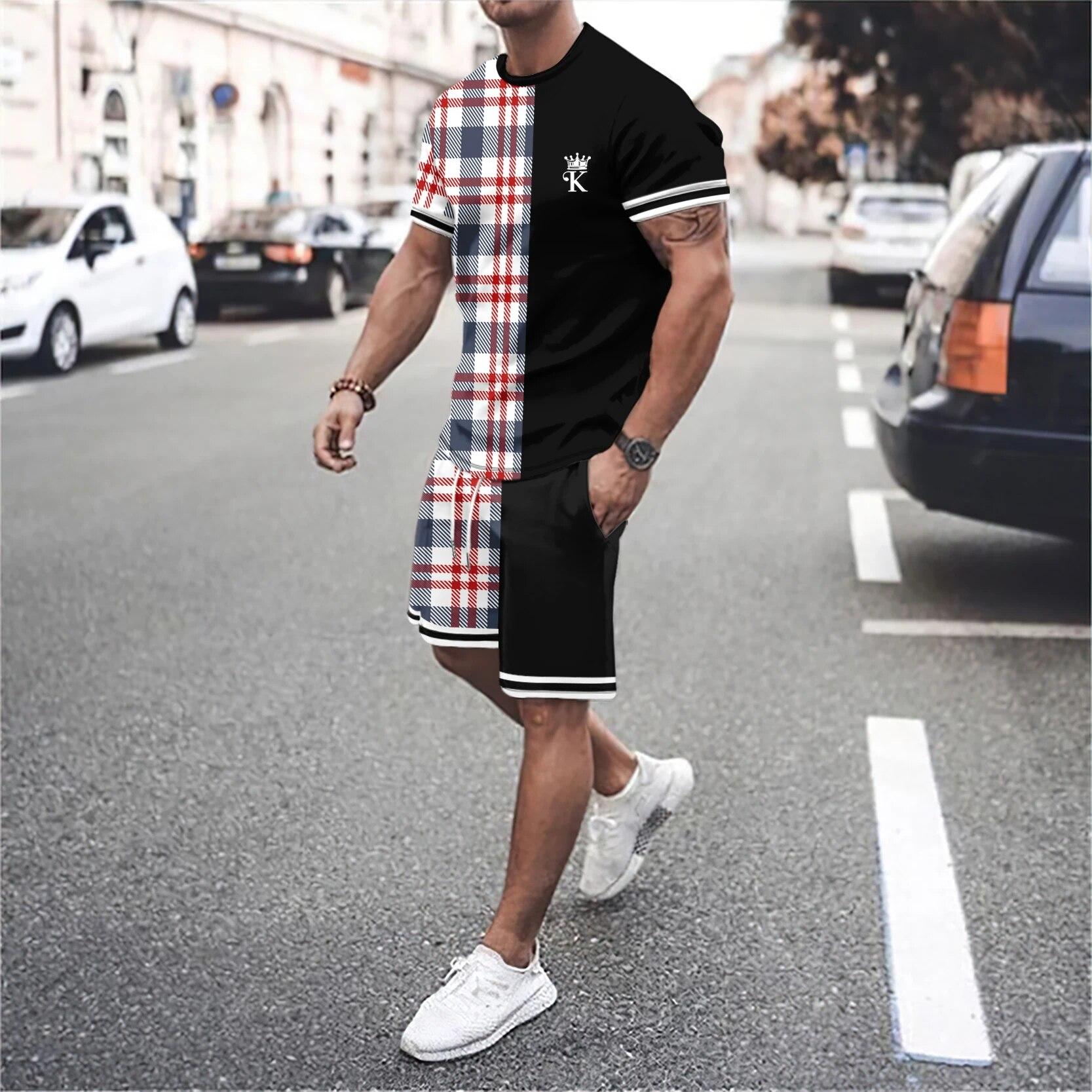 

Летняя спортивная футболка, модный мужской спортивный костюм из 2 предметов, повседневные мужские шорты с круглым вырезом, одежда из двух предметов Harajuku 4XL