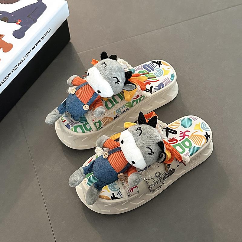 

Дизайн Маппеты Граффити Толстоподошвенные Увеличивающие рост Тапочки Женские Летние Милые Мультяшные Уличные Повседневные Пляжные Туфли Полутапочки 40 бежевый