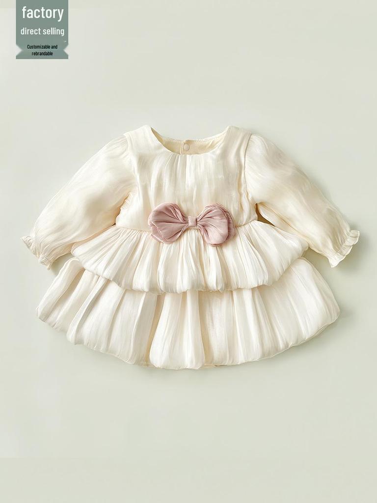 Spring & Autumn Newborn Tutu Bodysuit: Baby Girl Full Moon 100-Day Celebration Dress with Diaper Cover.