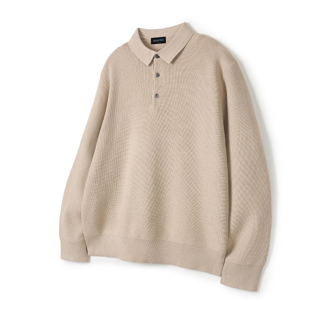 HERVINO Basic Collar Muscle Knit [Beige]