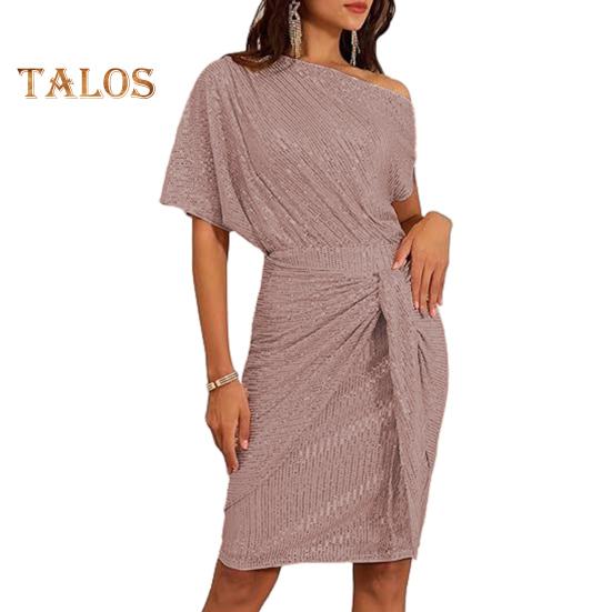 

Вечернее платье с пайетками на одно плечо, косой вырез, длина до колена, облегающее платье со шнуровкой и бантом, асимметричный дизайн, плиссированное платье-футляр, платье знаменитости для выпускного банкета S розовый