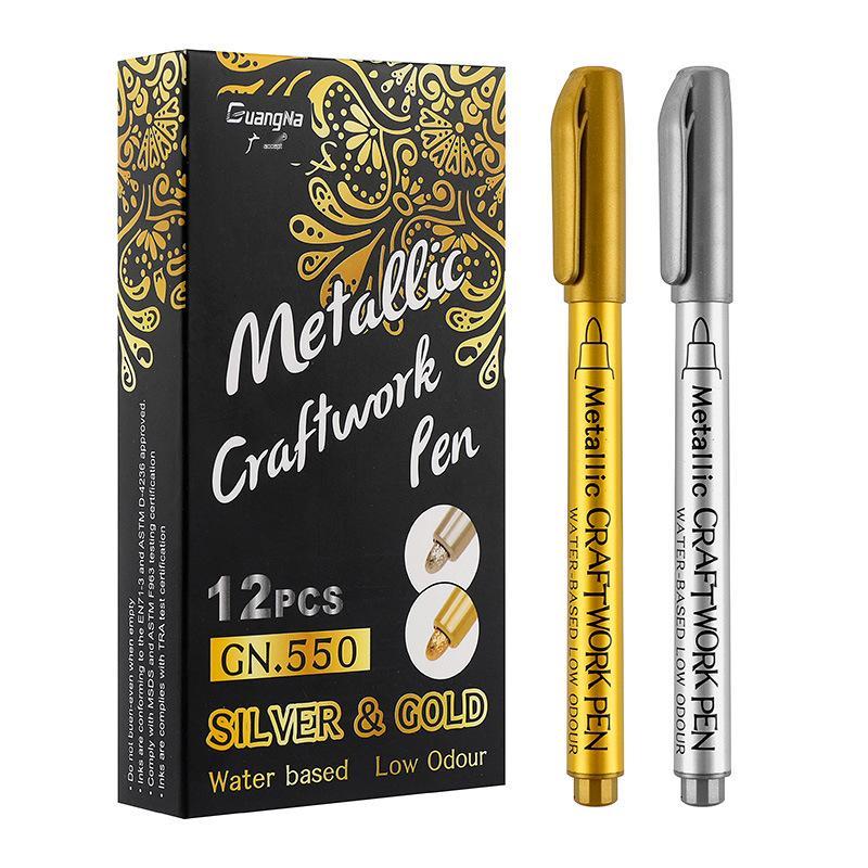 Guangna GN550 Gold & Silver Paint Pen for DIY Photo Albums & Black Cardstock Highlighting.