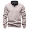 Autumn Winter Mens Long Sleeve Lapel Pullovers Fake Two-Piece Warm Knit Sweater