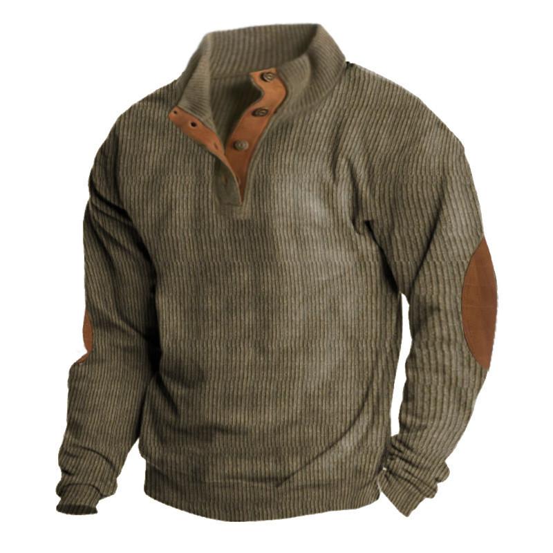 Mens Casual Corduroy Stand Collar Sweatshirt For Winter Outdoor Activities