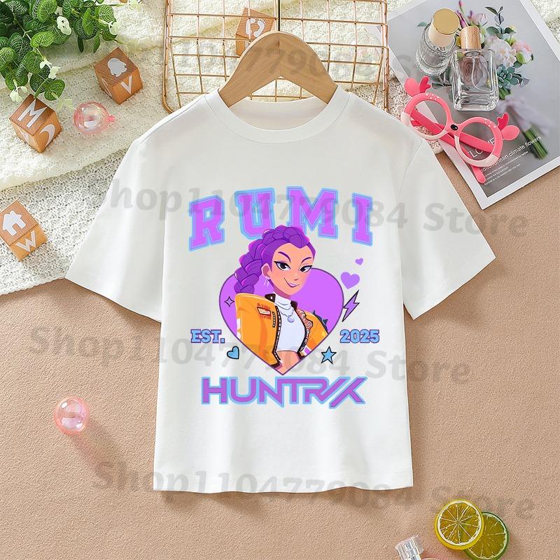 K-pop Demon Hunters White T-shirts for Girls Anime Cartoon Cute Short Sleeved Shirt Children Summer Fashion Sweet T-shirt Gifts
