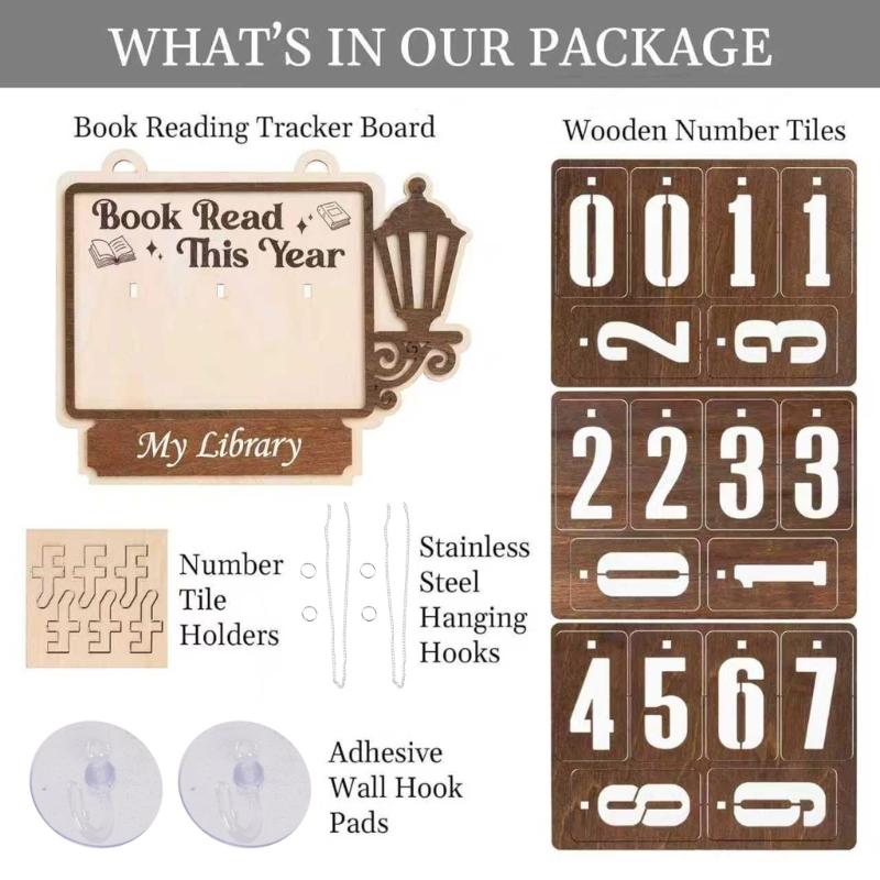 Book Corner Wall Decoration Wooden Bookshelf Hanging Book Tracking Board Wood Sign For Readers Study Room Display Gift